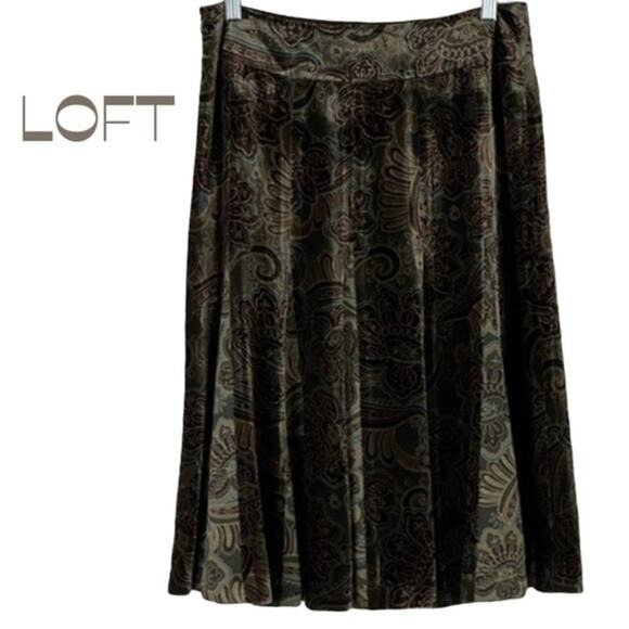 LOFT Brown Velvet With Silk Paneled Forest Fairy Boho Chic Skirt NWOT Size 4 - Picture 1 of 10